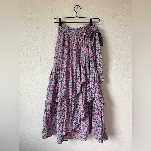 Banjanan Frances Tiered Midi Wrap Skirt Audrey Sprig Purple Pink‎ Floral XS - Picture 2 of 9